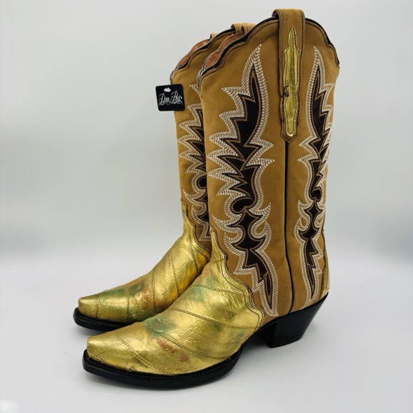 Dan Post Shoes - Dan Post Genuine Eel Exotic Boots Women's Size 9 Crackle Gold Metallic Leather